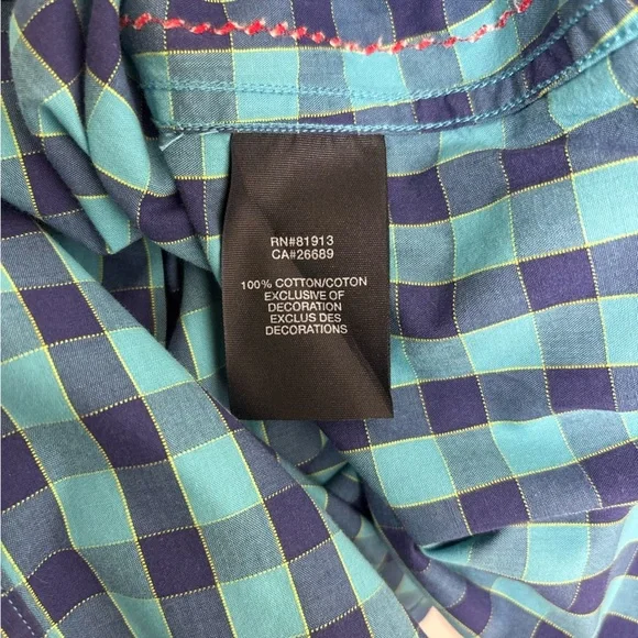 ROBERT GRAHAM JEANS Blue Plaid Check 100% Cotton Casual Dress Shirt Men medium - Picture 7 of 8